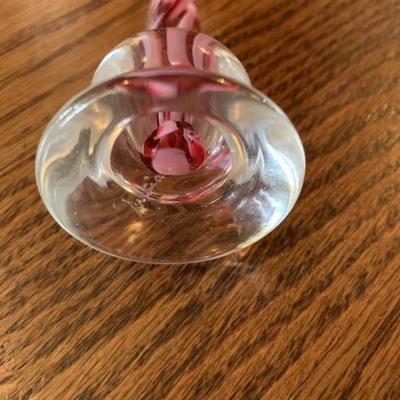 Signed Ron Lukian art glass "peppermint stick" ring holder/paperweight