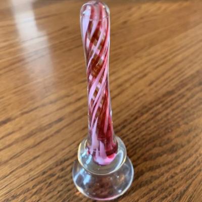 Signed Ron Lukian art glass "peppermint stick" ring holder/paperweight