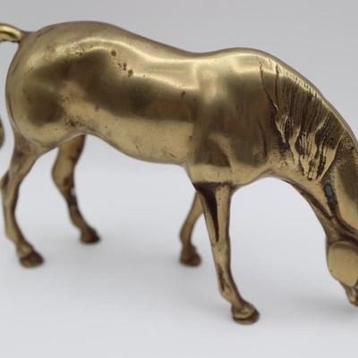 Vintage Brass Grazing Horse
