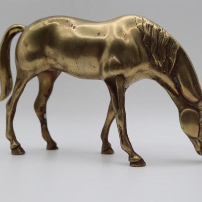 Vintage Brass Grazing Horse