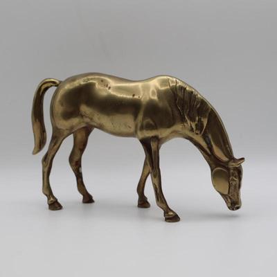 Vintage Brass Grazing Horse
