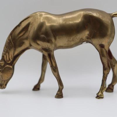 Vintage Brass Grazing Horse