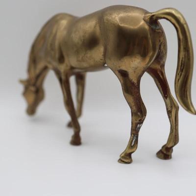 Vintage Brass Grazing Horse
