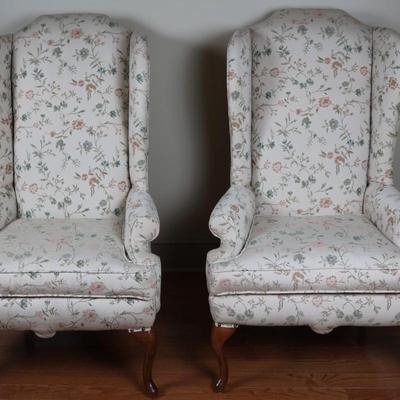 Pair of Queen Anne Style Wingback Chairs
