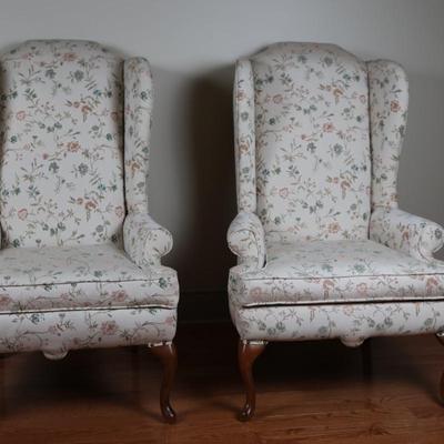 Pair of Queen Anne Style Wingback Chairs