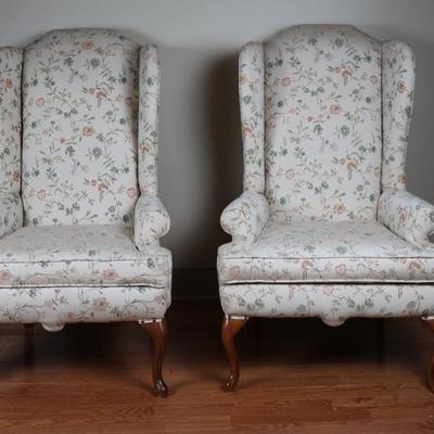 Pair of Queen Anne Style Wingback Chairs