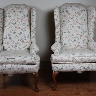Pair of Queen Anne Style Wingback Chairs