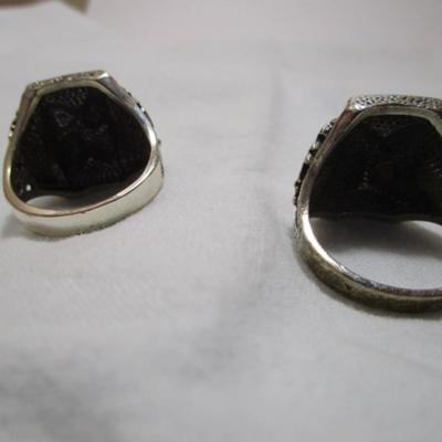 2 silver/black hills silver rings, one size 12, one size 13-1/2