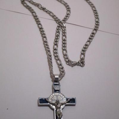 Crucifix  (3" x 1-3/4") with 28-1/2"  Chain with lobster claw clasp