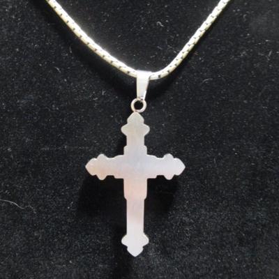 Cross (2" x 1-1/4") with 24" Chain, has blue outline with lobster claw clasp