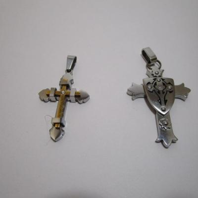 2 crosses  (one is 1-3/4" x 1-1/4" Black & Blue brand;  one is 1-1/2" x 1") both with tiny stone, no chains