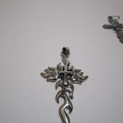 3 crosses, one with American flag (1-1/2" x 1-1/8"), one cross with fire (2-1/8" x 1-1/4"), one cross with small...