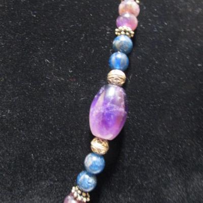 Bead & stone Necklace 20" with 1"pendant and double magnetic hook
