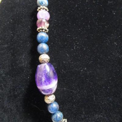 Bead & stone Necklace 20" with 1"pendant and double magnetic hook