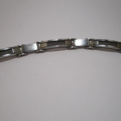 Stainless steel/carbon fiber 9" bracelet, silver