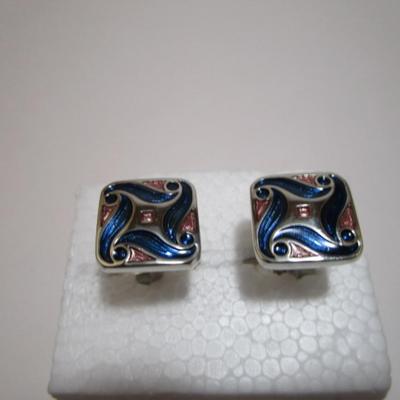 Square cufflinks (5/8"), silver, blue & copper