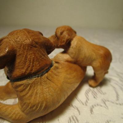 Hand-carved European figurine, 2 dogs