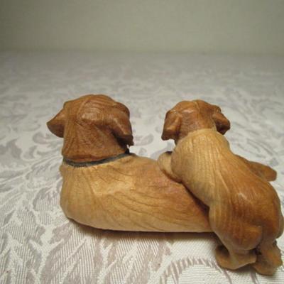 Hand-carved European figurine, 2 dogs