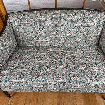 Vintage Mahogany and Fabric Loveseat