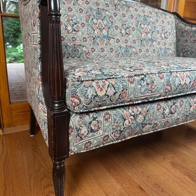 Vintage Mahogany and Fabric Loveseat