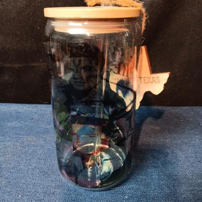 EMPTY BOTTLE "A PORTRAIT OF ELVIS" SHOT GLASS AND ELVIS GLASS WITH GLASS STRAW