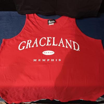 ELVIS PRESLEY HARD ROCK CAFE T-SHIRT & GRACELAND MUSCLE SHIRT BOTH LARGE