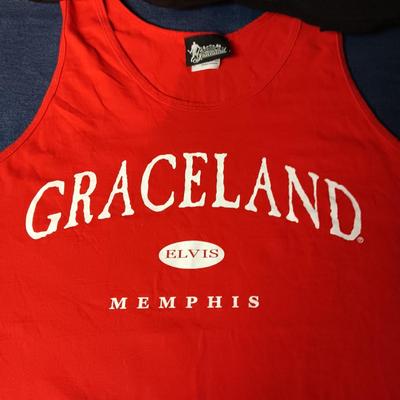 ELVIS PRESLEY HARD ROCK CAFE T-SHIRT & GRACELAND MUSCLE SHIRT BOTH LARGE