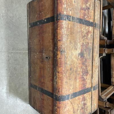 Antique wood chest with metal handles