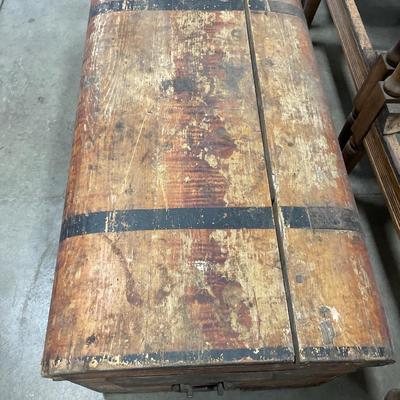 Antique wood chest with metal handles