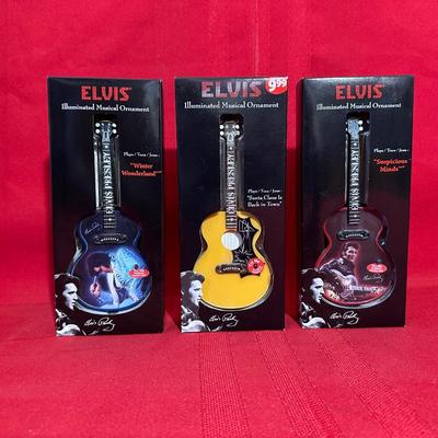 3 ELVIS ILLUMINATED MUSICAL ORNAMENTS