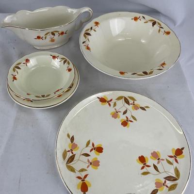 Hall Jewel Tea 10 fruit cups with saucers, cake plate, 3 pie plates and bowl
