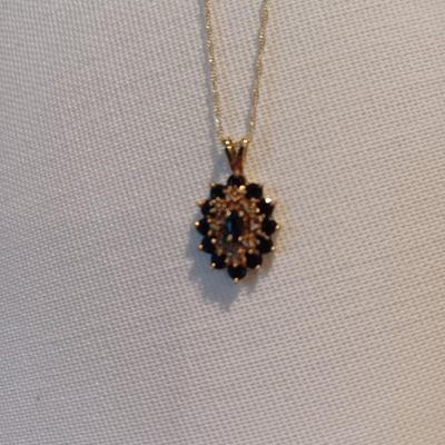 1920s Royal Blue Sapphire And Diamond 16" Necklace 14K