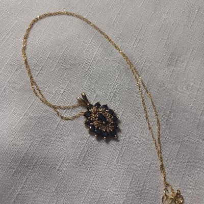 1920s Royal Blue Sapphire And Diamond 16" Necklace 14K