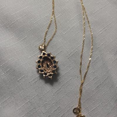 1920s Royal Blue Sapphire And Diamond 16" Necklace 14K