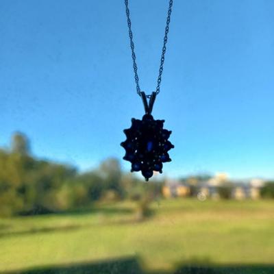 1920s Royal Blue Sapphire And Diamond 16" Necklace 14K