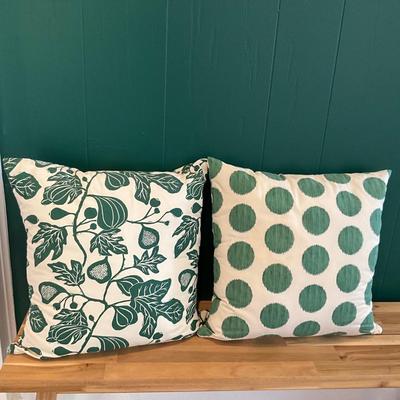 106 Pair of Green and White Ikea Accent Pillows
