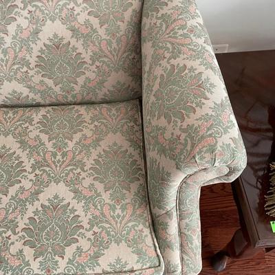 Carved Mahogany Queen Anne Style Upholstered Sofa