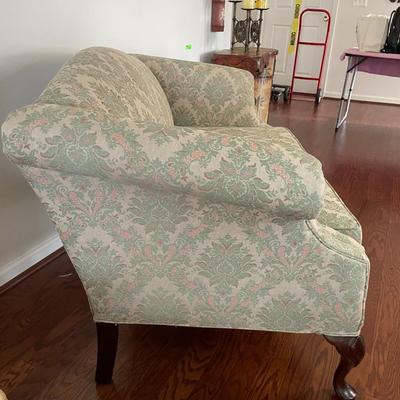 Carved Mahogany Queen Anne Style Upholstered Love Seat