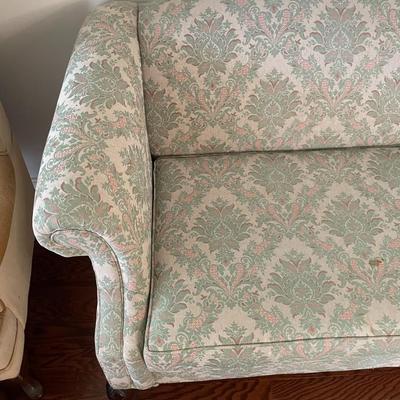 Carved Mahogany Queen Anne Style Upholstered Love Seat