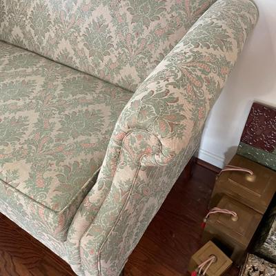 Carved Mahogany Queen Anne Style Upholstered Love Seat