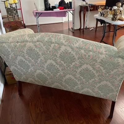 Carved Mahogany Queen Anne Style Upholstered Love Seat