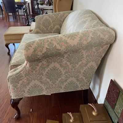 Carved Mahogany Queen Anne Style Upholstered Love Seat