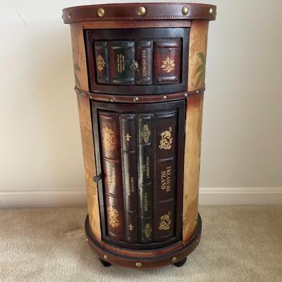 Faux Book Tooled Leather Wrapped Storage Side Table