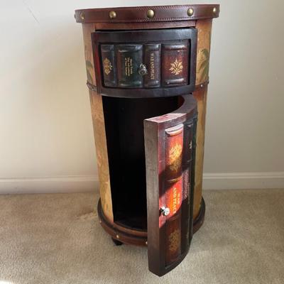 Faux Book Tooled Leather Wrapped Storage Side Table