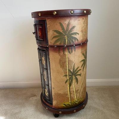 Faux Book Tooled Leather Wrapped Storage Side Table