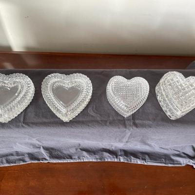 Lot of Heart Shaped Glass Decorative Trinket Dishes