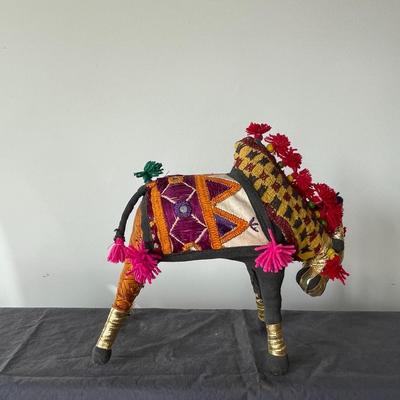 Vintage Indian Patchwork Embroidered Bull Sculptures