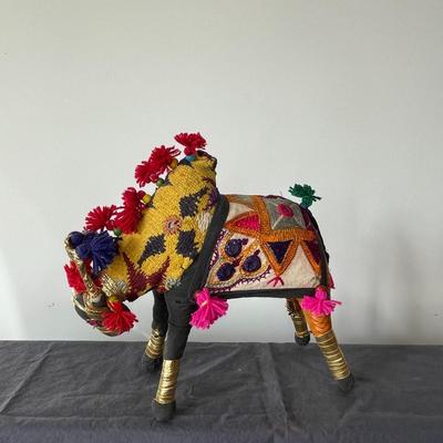 Vintage Indian Patchwork Embroidered Bull Sculptures