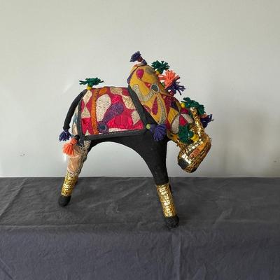 Vintage Indian Patchwork Embroidered Bull Sculptures