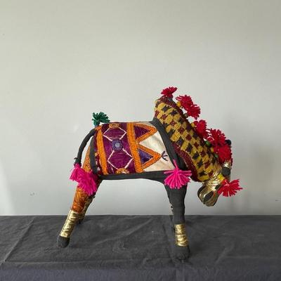 Vintage Indian Patchwork Embroidered Bull Sculptures